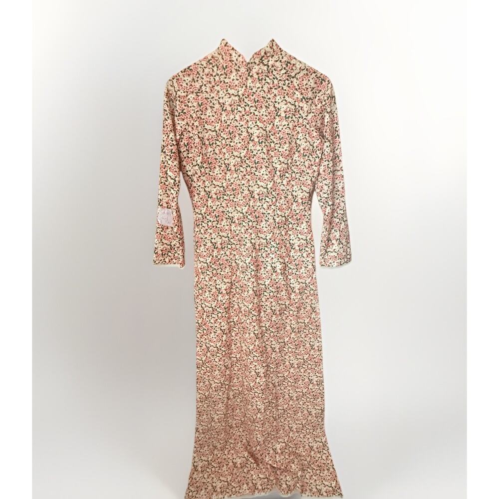 Chinese Cheongsam Asian Mandarin Collar Side Slits Floral Form Fitting Dress